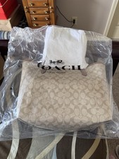 COACH City Tote Bag In Signature Canvas Leather Light Khaki Chalk