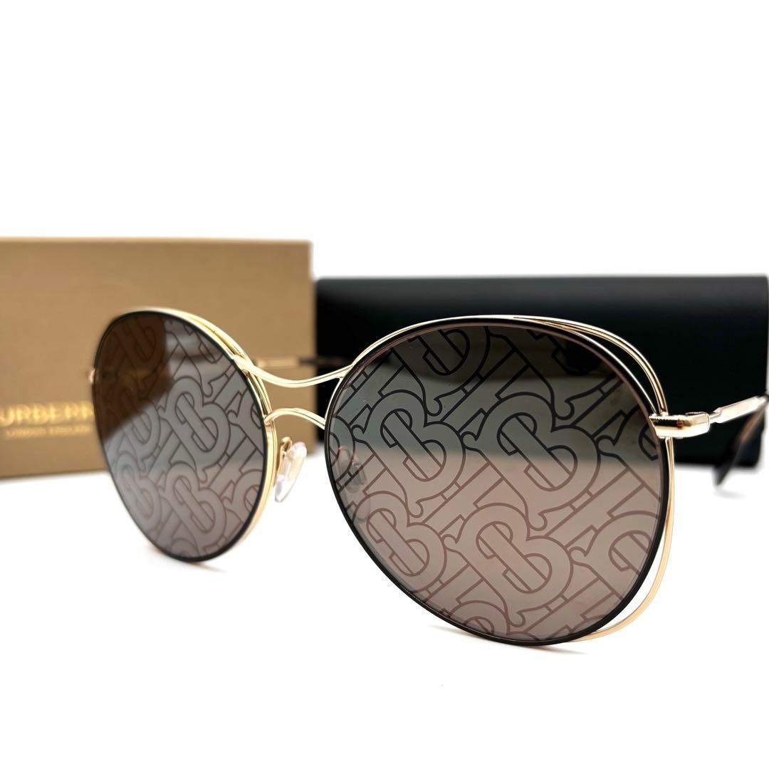 Burberry Sunglasses Tb Monogram All Over Pattern Logo Gold Burberry Sunglasses Tb Monogram All Over Pattern Logo Gold