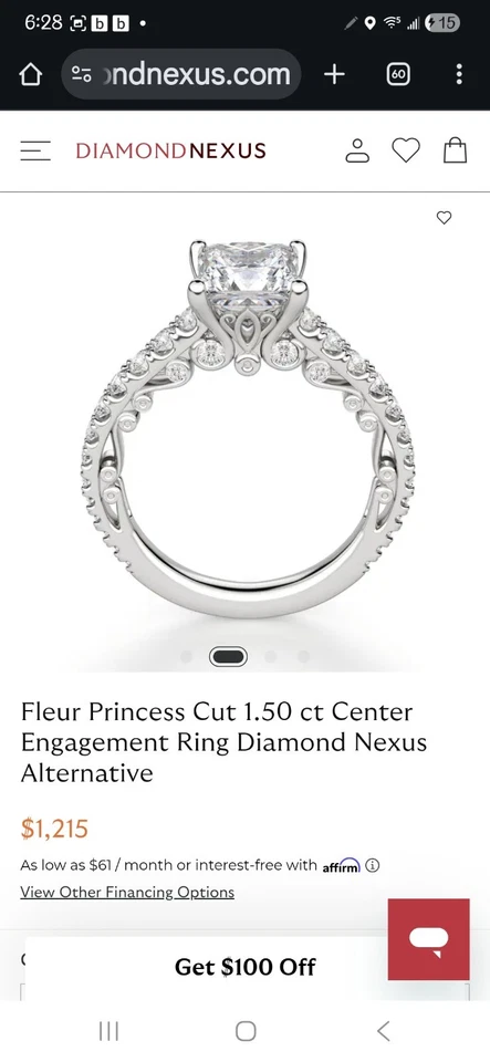 engagement ring princes cut sz 5. 2.24 total tcw Nexus Diamond white gold - Image 2 of 4