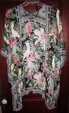 Vince Camuto OS One Size Open Kimono Shawl Cape Tropical Floral Leaf Print Rayon
