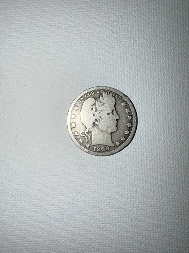 1908 D Barber Silver Quarter Dollar 25C Original F Fine                     Y107