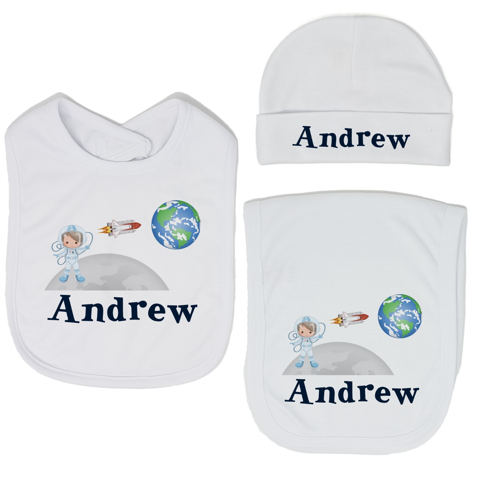 Personalized Astronaut Bib Burp Cloth Set