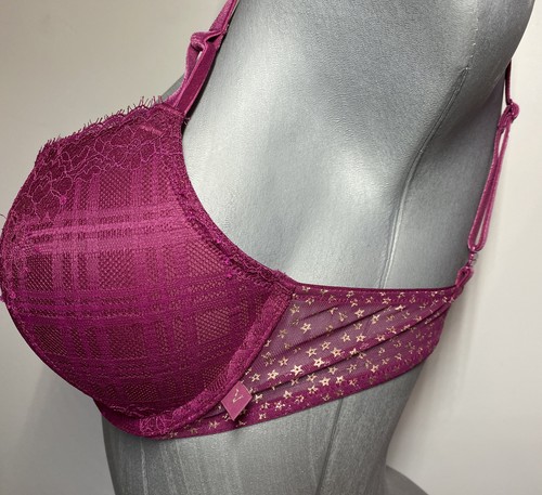 NEW Victorias Secret Bra Pushup Padded Burgundy Floral Lace Velvet Stars 34C - Picture 5 of 10