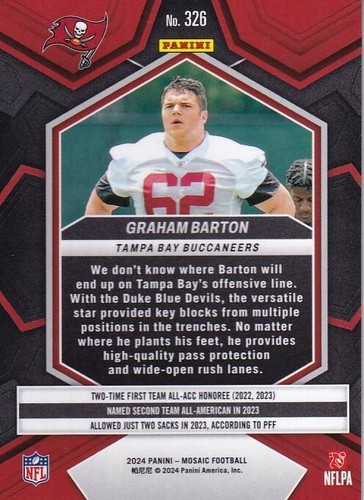 2024 Panini Mosaic - Rookies #326 Graham Barton (RC) - Buccaneers - Picture 3 of 3