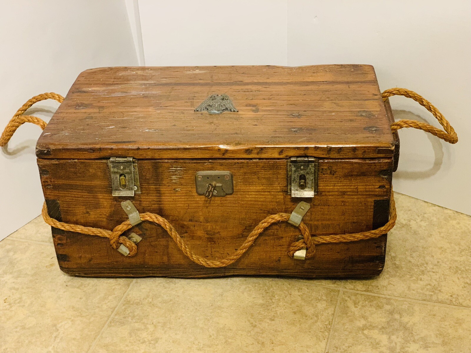 VTG Boy Scout  Wood Foot Locker Storage Trunk 18"x11"x9.5"