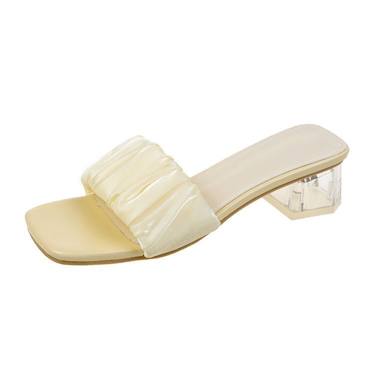 PANTOFOLA D’ORO Pantofole estive donna quadrate punta aperta tacco spesso a pieghe punta aperta tacchi alti