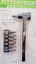 8 Piece Right Angle Screwdriver Ratcheting Tool Set Hex