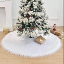 72 Inch Christmas Tree Skirt, Extra Large Thick Luxury Snowy Faux Fur Tree Skirt