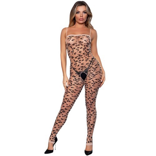 Leopard Print Bodystocking Footless Spaghetti Straps Sleeveless Crotchless 2154 - Picture 4 of 5