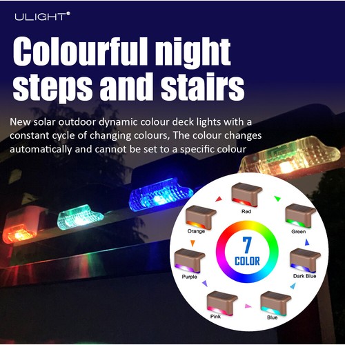 New Solar LED Outdoor Garden Deck Lights Dynamic Colour Step Lights Waterproof - Picture 4 of 9