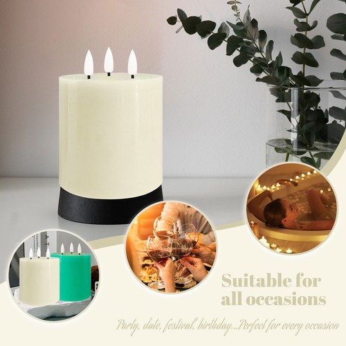 3 Wicks Pillar Flameless LED Candles White battery operated candles with Remote - Picture 2 of 5