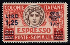 Somalie 1940 Sass. 8 Neuf ** 80% exprés 1,25 sur 30 b. rouge et brun