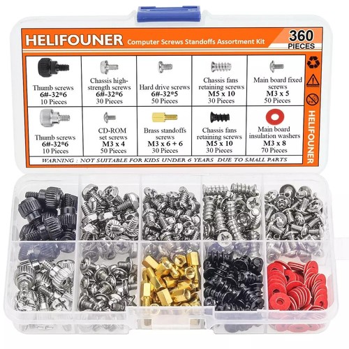 PC Computer Screws Standoffs Set Kit 360 Pieces Hard Drive Motherboard Case Fan.