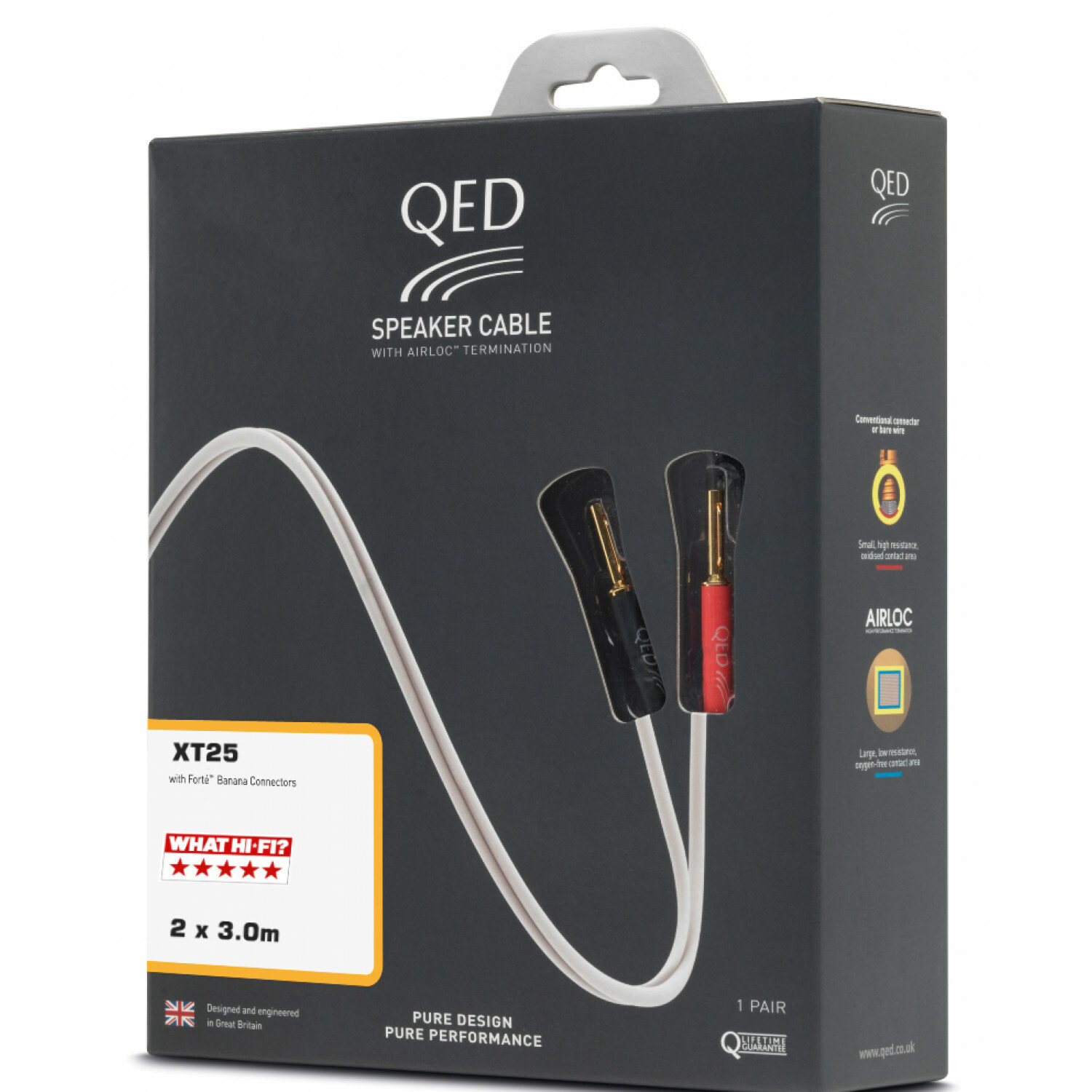 QED XT25 Speaker Cable - 3 Metre Pair Banana Factory Terminated Boxed 3m 300cm