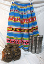 Old Vintage Native American Traditional Womens Seminole Blue Patchwork Skirt 2X