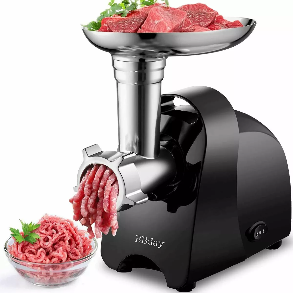 Meat mincer with sausage attachment outlet