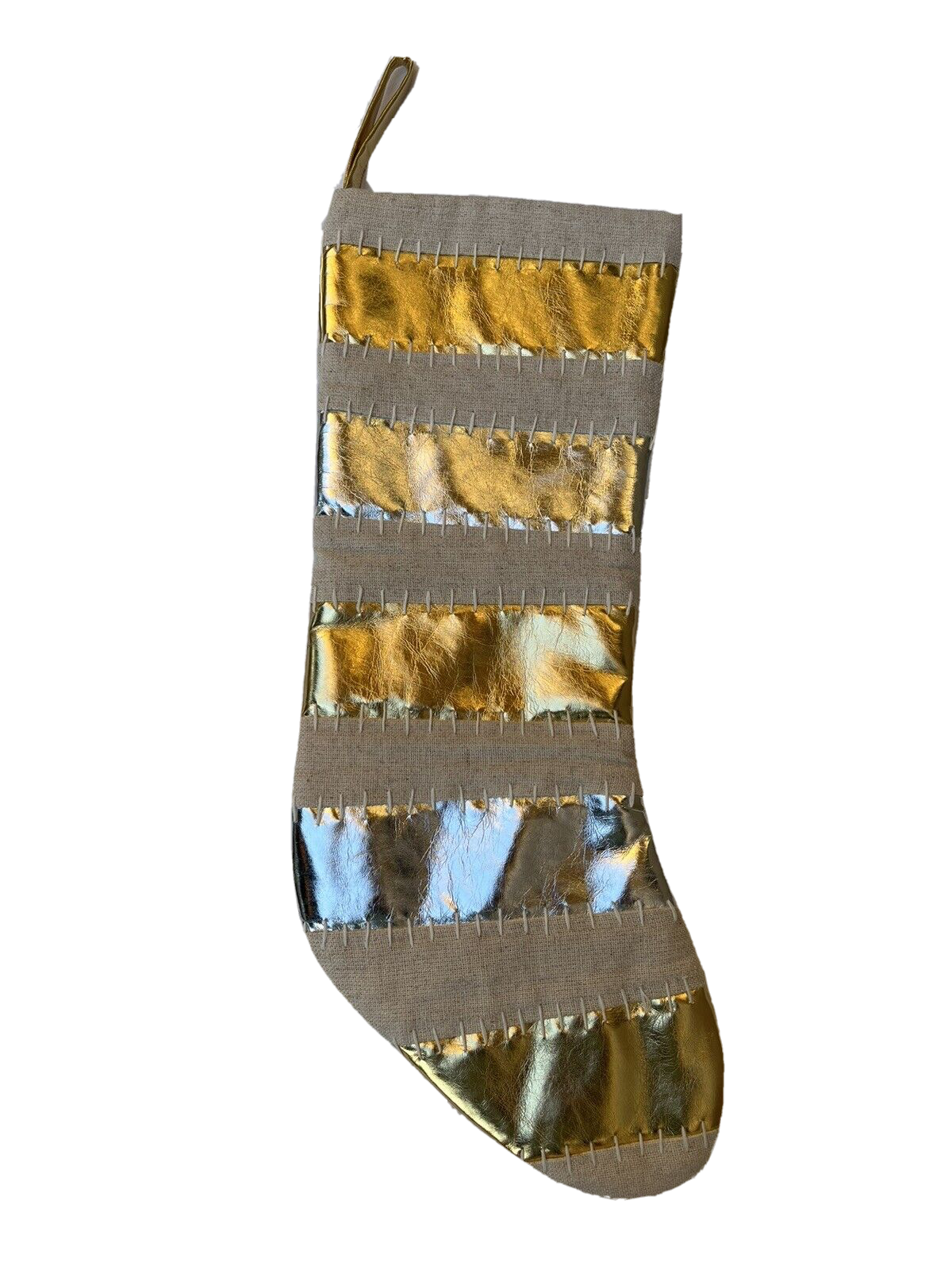 THRESHOLD TARGET CHRISTMAS STOCKING GOLD SILVER METALLIC LINEN STRIPES