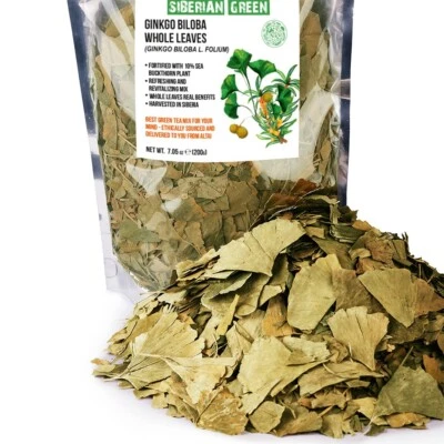 SIBERIAN GREEN Organic Ginkgo Leaf Tea Premium Ginkgo Biloba with Sea Buckthorn Leaves Blend