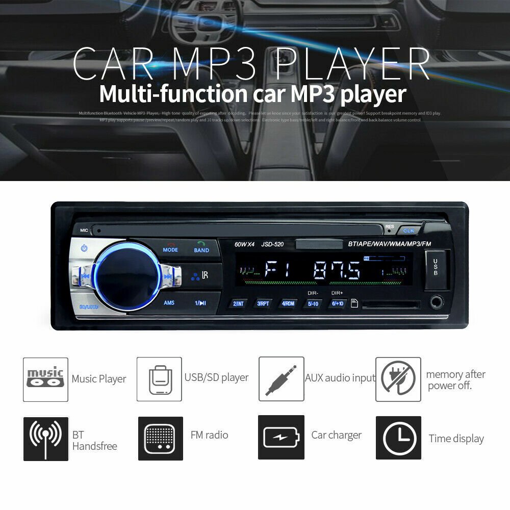 Audio In-dash Fm Aux Input Tf Usb Mp3 Radio Player