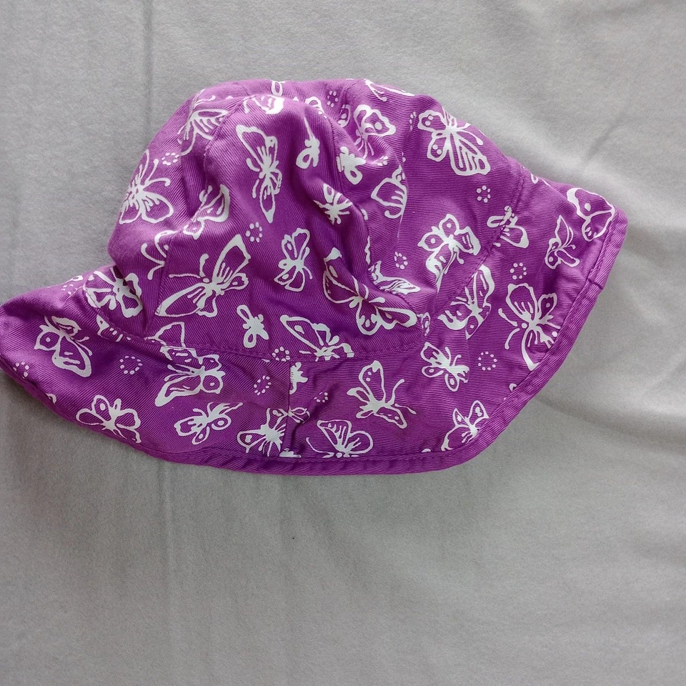 Niñas Algodón Mariposa Púrpura Cubo Sol Sombrero Reversible Bordado Verano Playa Foto 3 de 4