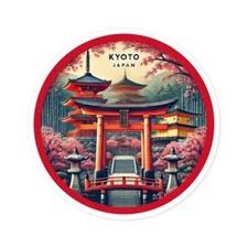 Kyoto Japan Round Sticker Vintage Travel Aesthetic for Laptops Journals