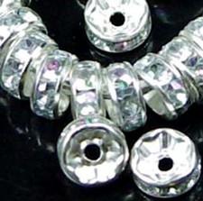 20 Silver Rhinestone Rondelle Beads 6mm