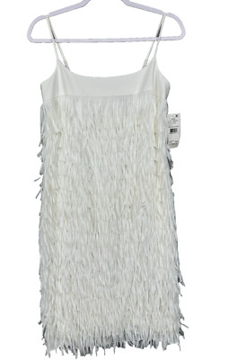 Aidan Mattox Cocktail Dress 2 Ivory Allover Fringe Sheath Bridal NWT