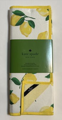 Kate Spade 2 Reversible Dish Drying Mats Yellow White Green Lemons New w/ Tags