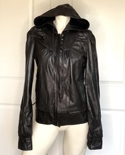 Mike & Christ Black Leather Hoodie Jacket Size: M