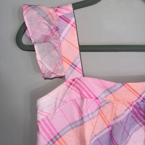 Lilly Pulitzer Sleeveless Top Blouse-Pink Plaid-Ruffle Shoulders-Cotton-Size XXS - Picture 3 of 8