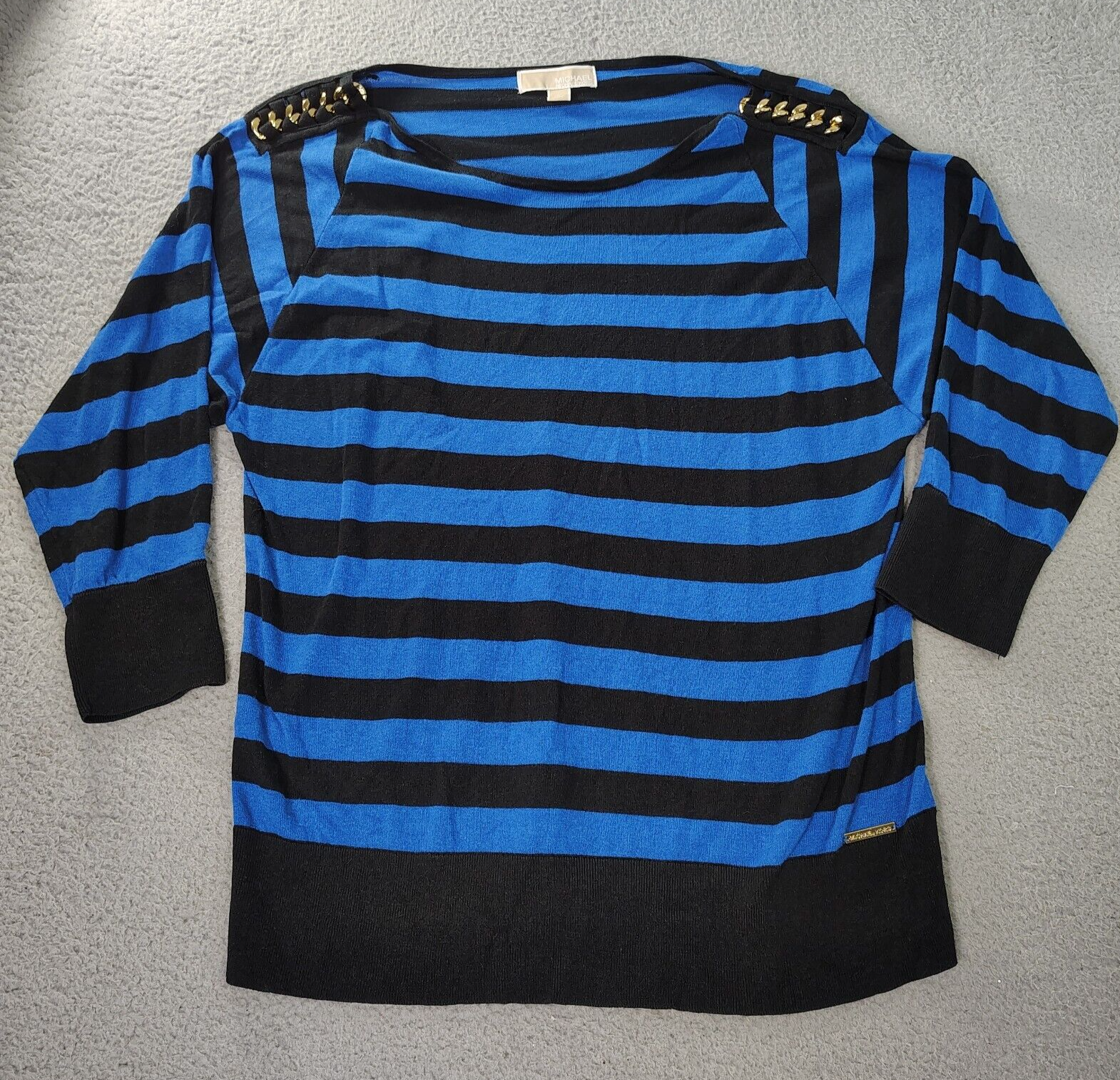 Maglione maglia manica lunga Michaels Michael Kors top donna LG blu nero a righe