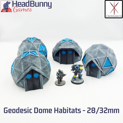 Sci-Fi Geodätische Wohnkuppeln - 28mm UNLACKIERT - SciFi Gelände