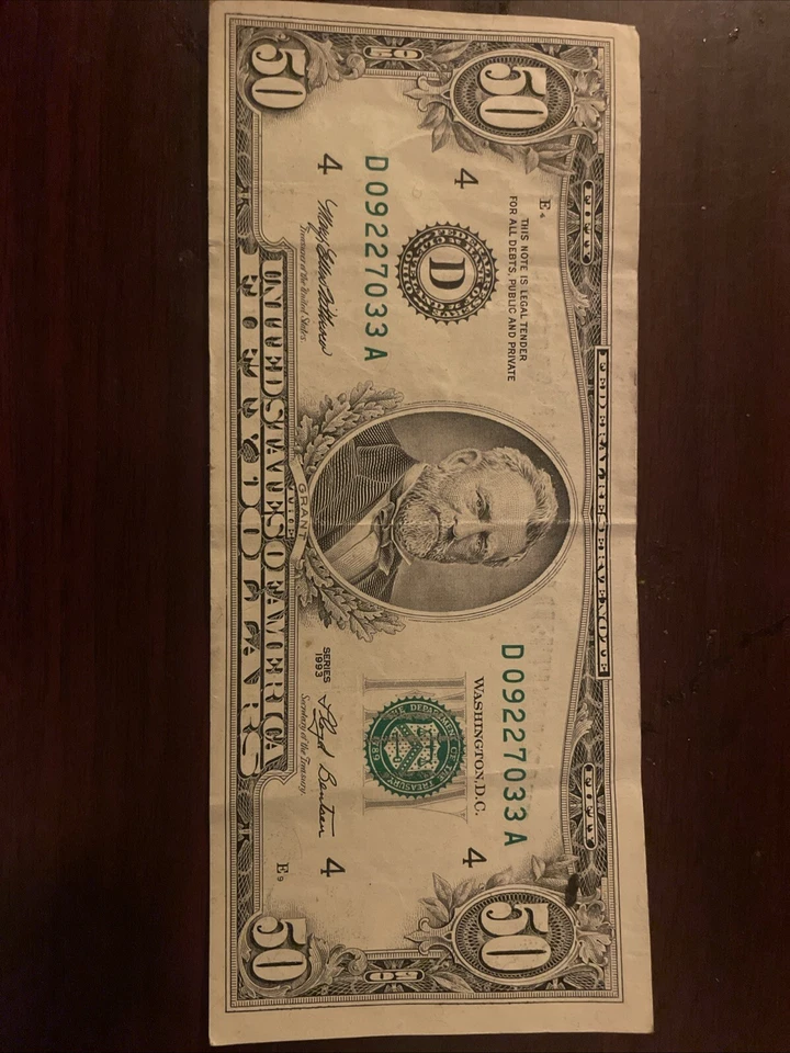 Small Head $50 bill (Fifty Dollar Bill) - Series 1993 - Image 3 of 4