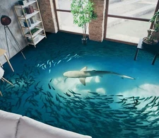 3D Ocean Shark 12447NA Floor WallPaper Murals Wall Print Decal Fay
