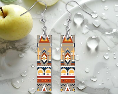 Earrings, Geo Tribal Wood Bar Printed Earrings Jewelry