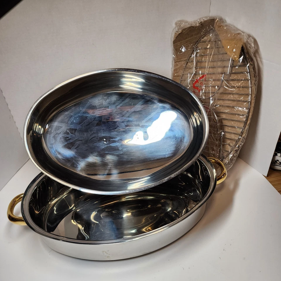 Cuisine Cookware Command Performance Roaster Pan 16.5" 3ply With Lid Rack Gold - Image 2 of 4