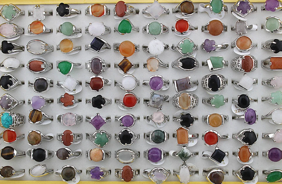 Wholesale Mix Lots 50pcs natural Stone Silver p Colorful Lady's ring Party Gifts - Image 3 of 3