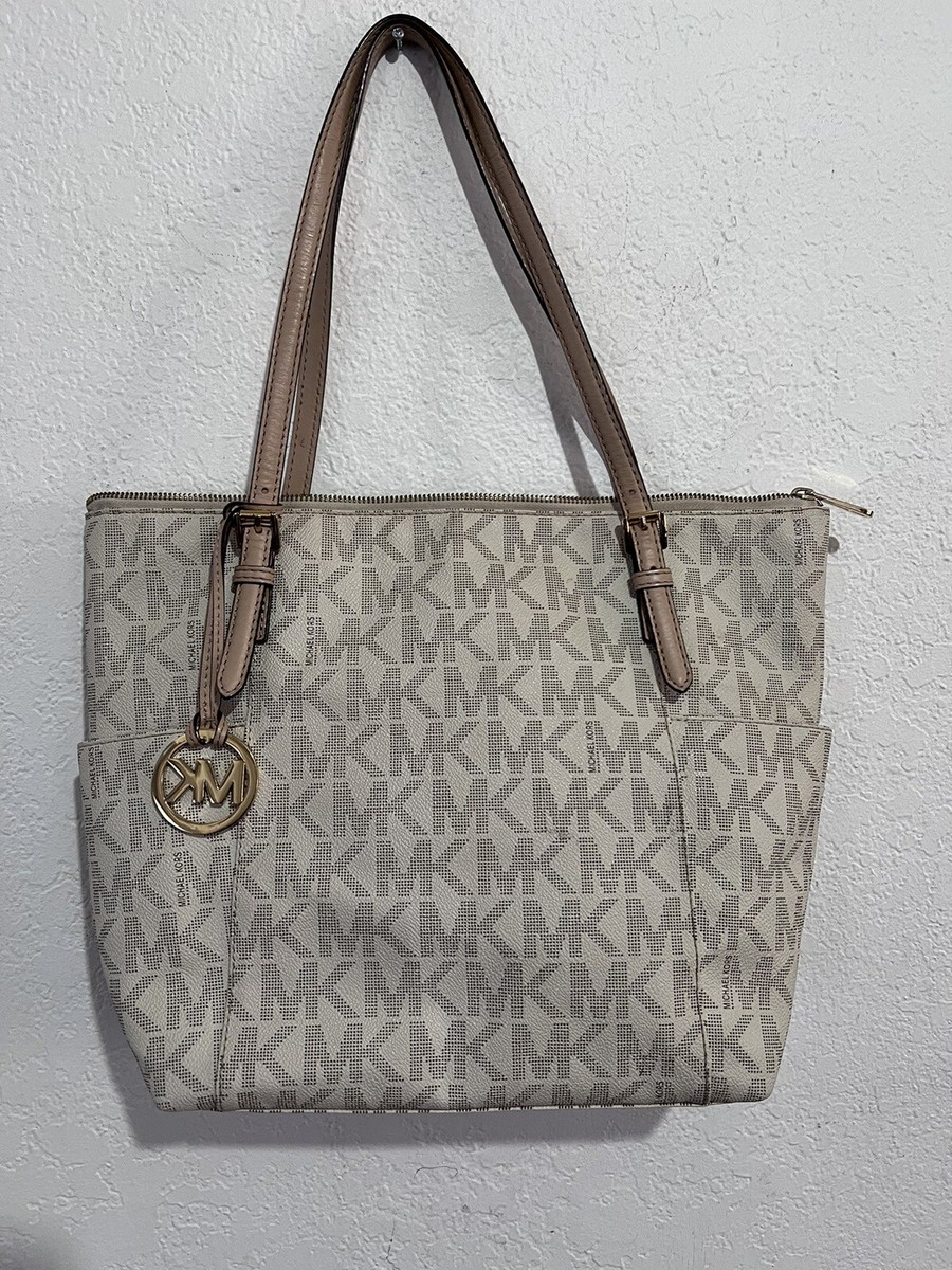 Michael Kors Jet Set Top Zip Cream Tan Logo Tote Bag Purse  display picture 2