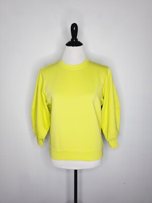 AGOLDE Thora Sweatshirt 3/4 Balloon Sleeve Crewneck Neon Yellow Women's Small
