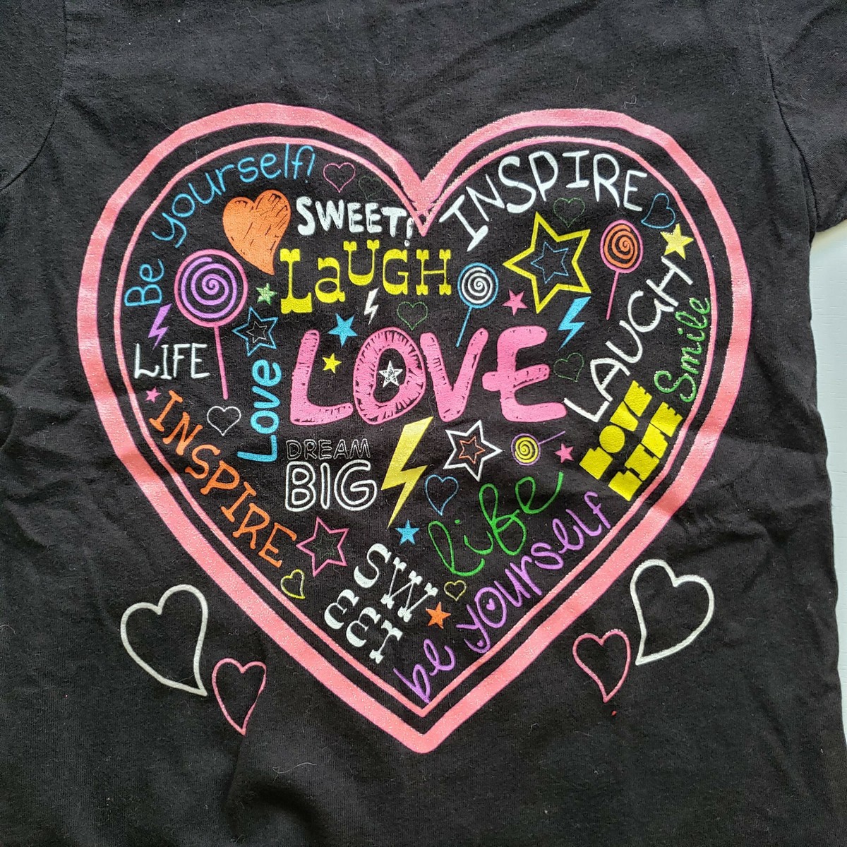 HRZ Girls Short Sleeve Black Heart T-Shirt Size M | eBay