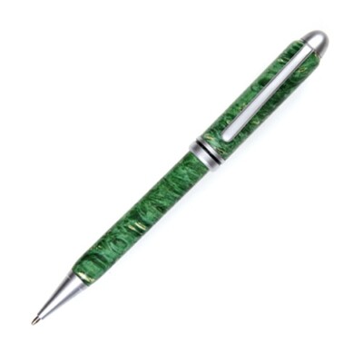 Designer Twist Pen - Green Box Elder, Brushed Satin Plating