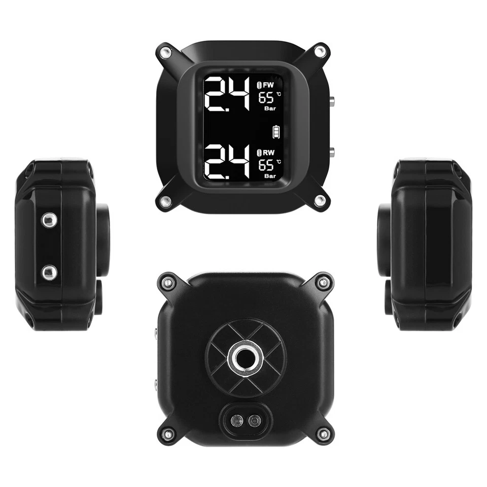 Sistema de monitoreo de presión de neumáticos pantalla LCD con 2 sensores externos para motocicleta Foto 2 de 4