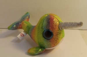 RARE 2018 Nori Narwhal Whale Ty Beanie BOOs Rainbow Gitter 12" Plush