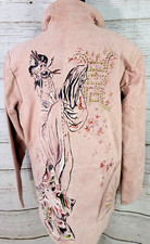 Look East Pale Pink Suede With Painted Geisha On Back Womens Jacket Size L Nwot