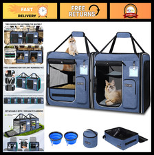 2-in-1 Double Cat Travel Carrier with Litter Box, Extra Large Portable 38"x17"x1