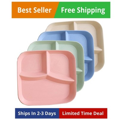 10 Inch Large Unbreakable Divided Plates for Adults kitchen, Wheat Stra