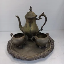 F.B. Rogers Silver-Plated Tea  Set Butler Tray Creamer Sugar Patina Setting 