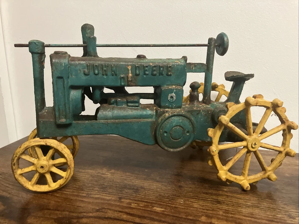 2 Vintage Cast Iron John Deere "OP" Tractor - 12" & 8” Long - Image 2 of 4