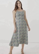 Pact Floral Fit and Flare Midi Dress Organic Cotton Size Small Sundress