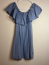 Forever 21 Womens Chambray Off Shoulder Dress Large Ruffle Above Knee denim S